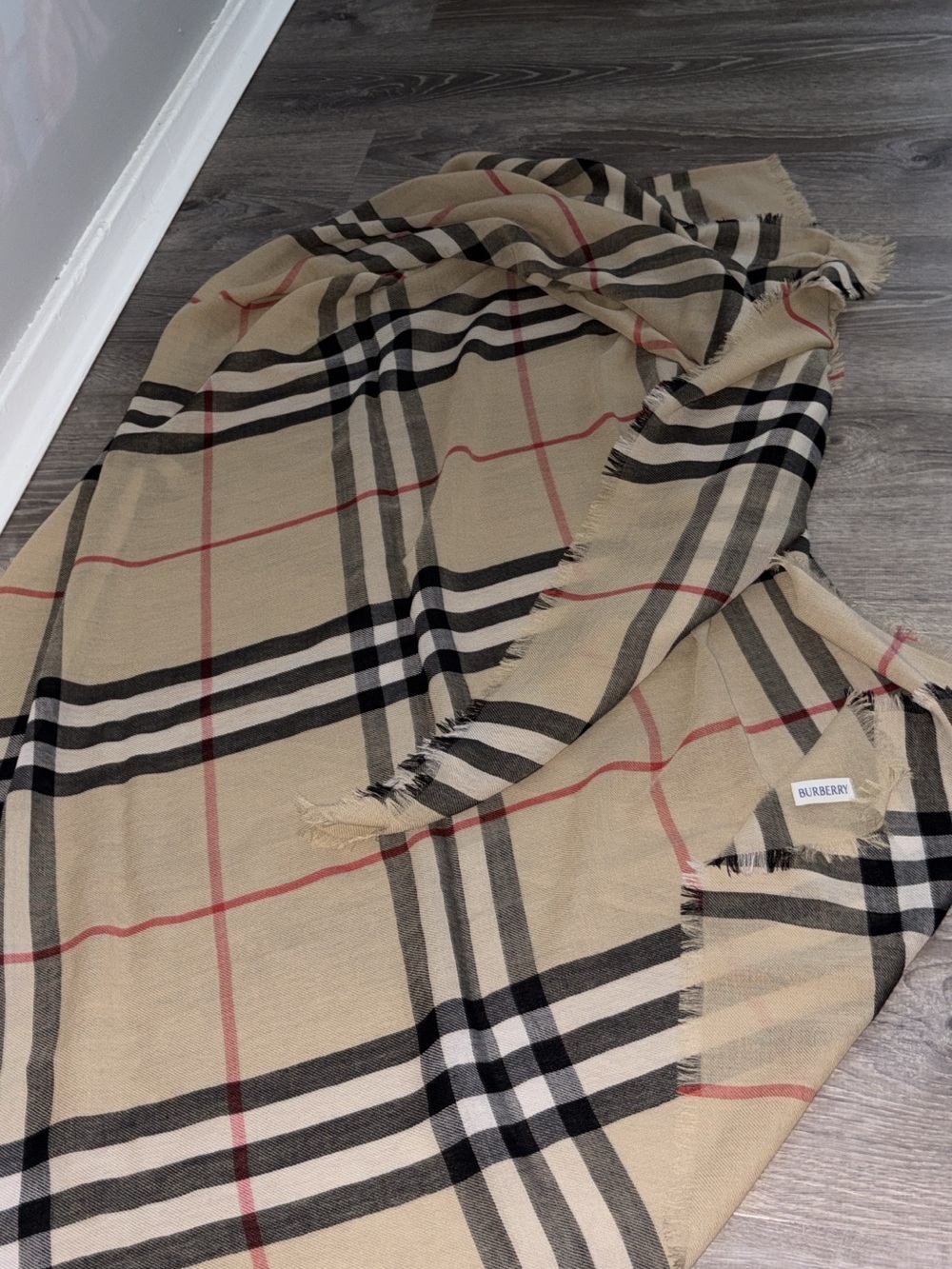 Burberry Beige Black & Red Check Scarf Throw